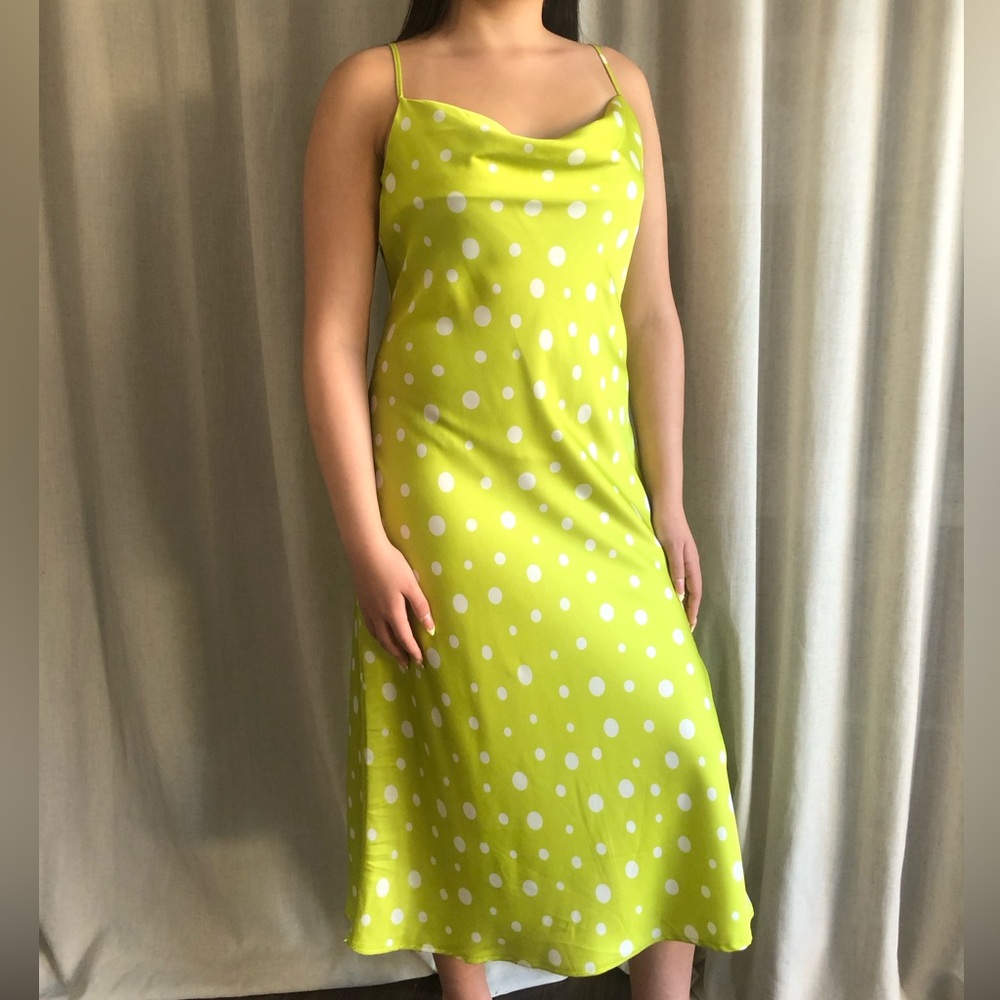 Sara Michelle Lime Green Polka Dot Midi Slip Dress